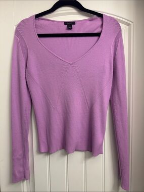 Halogen Lavender Ribbed V-Neck Sweater, size 1 is 1X in Halogen, Like New